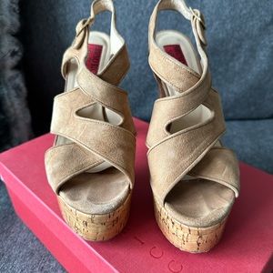 Women’s Bruno Ricci high platform open toe camel suede